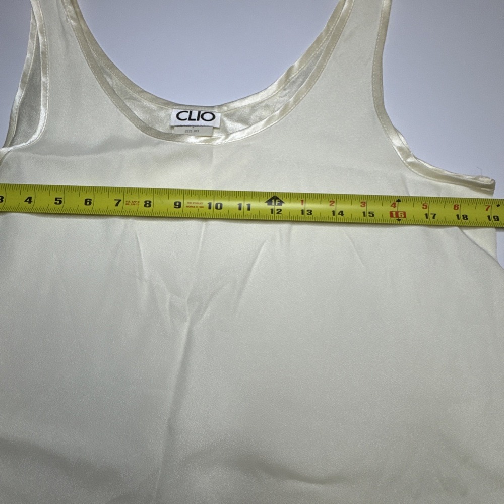 Clio Womens Cream Ivory Satin Trim Scoop Neck Tank Top Size Medium Made in USA - Picture 3 of 6